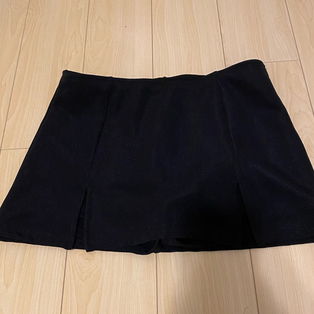 Black Mini Skirt with Front Slits